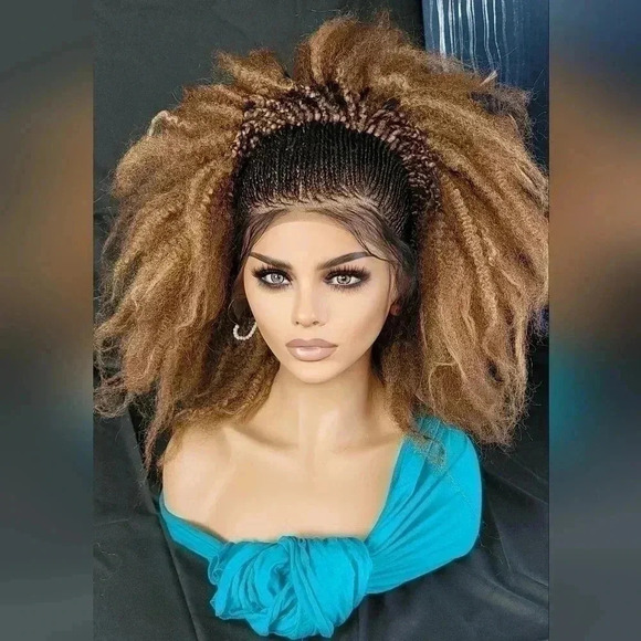 Gorgeous Braided  lace wig, short wig  ombre wigs, afro wig, 100% handmade  NWT - Picture 10 of 17